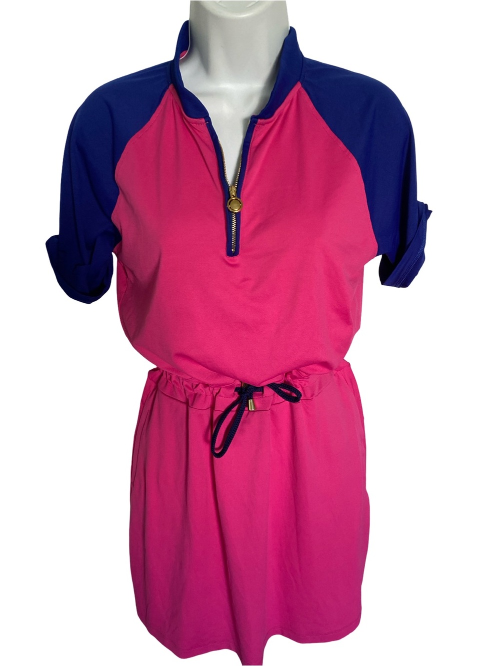 Golfabella  Pink and Navy Sporty Zip-Front Dress- made in Italy
